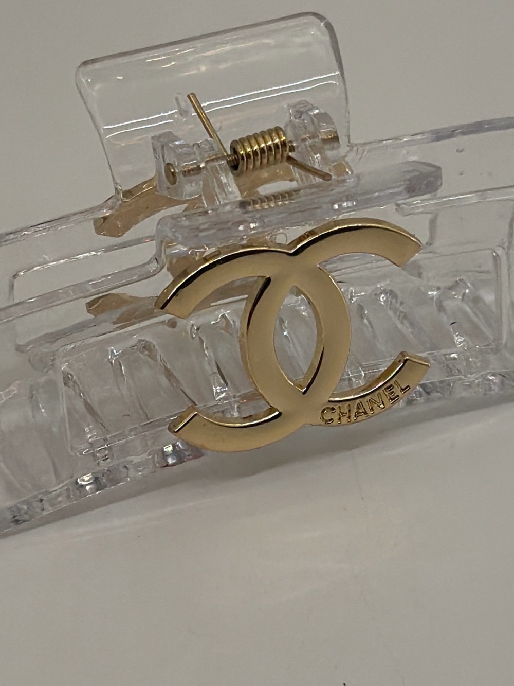Gold CC Logo Clear Hair Claw Clip